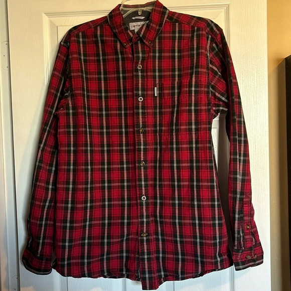 Carhartt men’s red long sleeve button down plaid shirt size medium - Picture 1 of 8